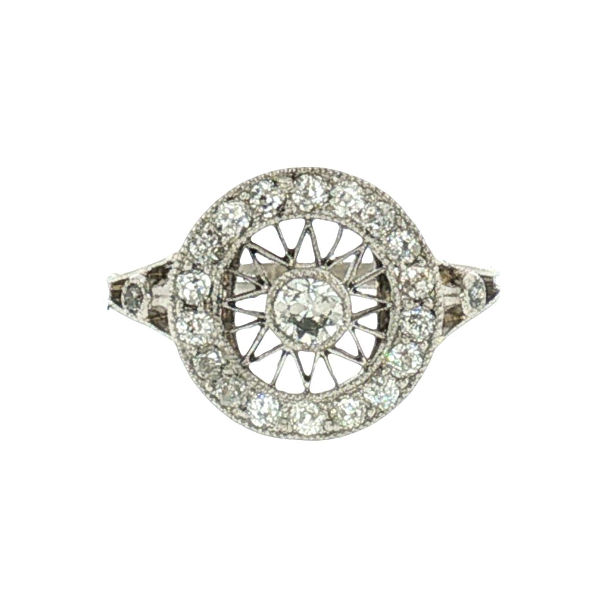 Edwardian Platinum Hand-fabricated 21 Old Mine Cut Diamond Disc Ring