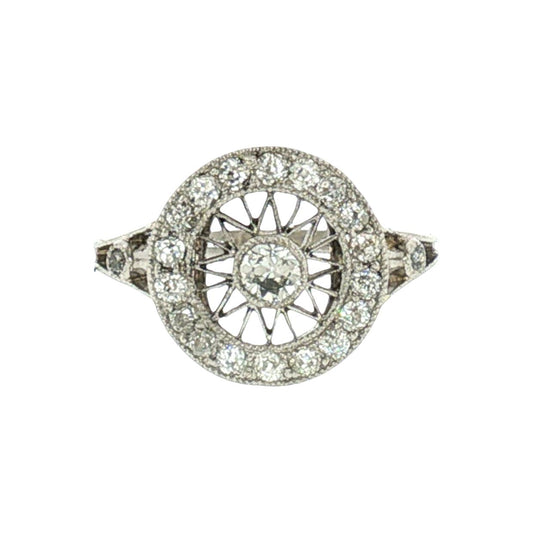Edwardian Platinum Hand-fabricated 21 Old Mine Cut Diamond Disc Ring