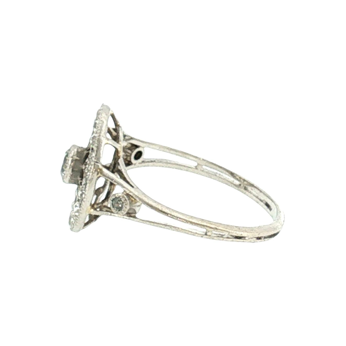 Edwardian Platinum Hand-fabricated 21 Old Mine Cut Diamond Disc Ring