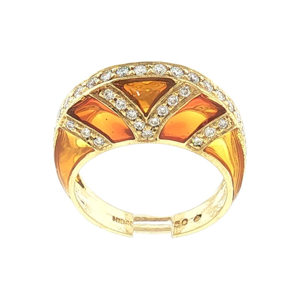 Late 20th-Century Hidalgo Plique A Jour Enamel and Diamond Dome Ring