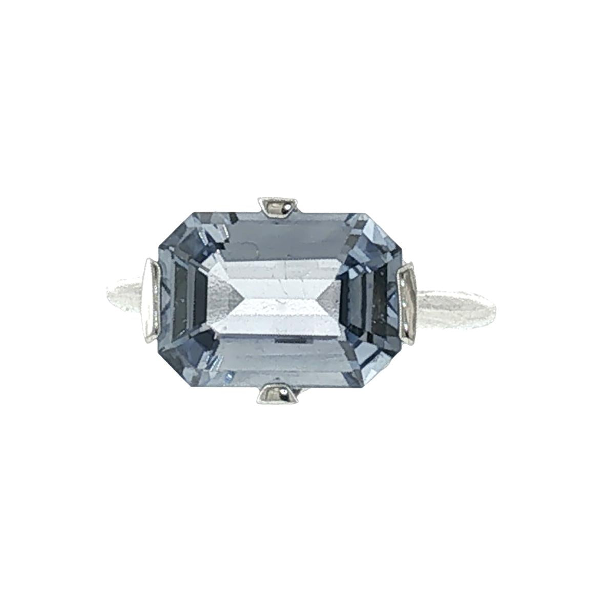 Mid-Century Platinum 5 Carat Pastel Blue Sapphire Bar Set Ring