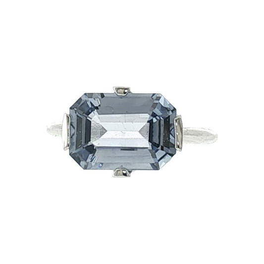 Mid-Century Platinum 5 Carat Pastel Blue Sapphire Bar Set Ring