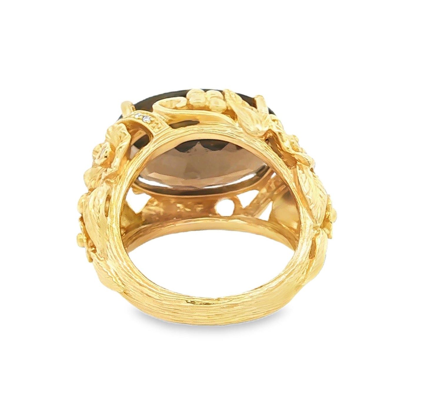 Vintage Floral Design Smoky Quartz and Diamond 14k yellow gold Ring