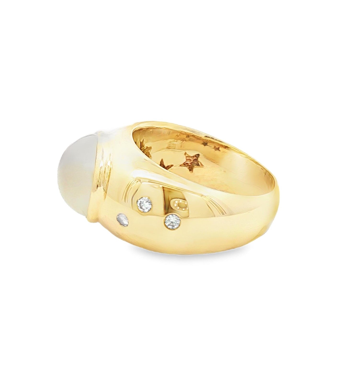 A Vintage 14k yellow gold Moonstone and Diamond Dome Ring