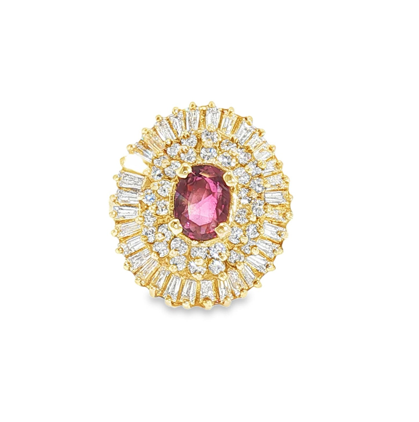 Late 20th-Century 14k Yellow Gold Oval Ruby and Diamond Ballerina Ring