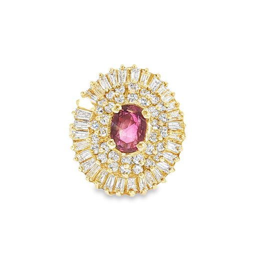 Late 20th-Century 14k Yellow Gold Oval Ruby and Diamond Ballerina Ring