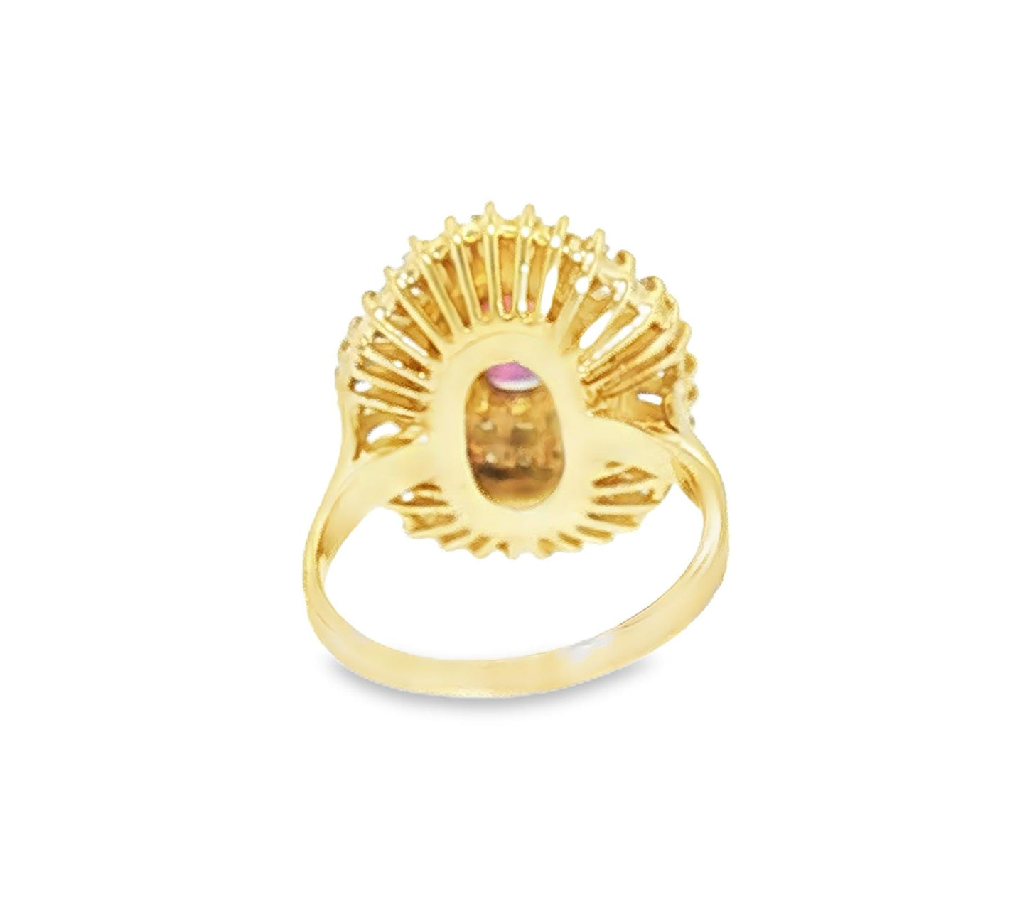 Late 20th-Century 14k Yellow Gold Oval Ruby and Diamond Ballerina Ring