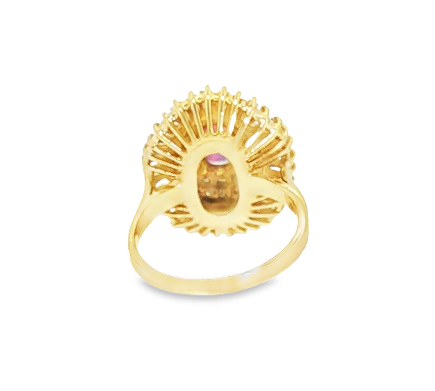 Late 20th-Century 14k Yellow Gold Oval Ruby and Diamond Ballerina Ring