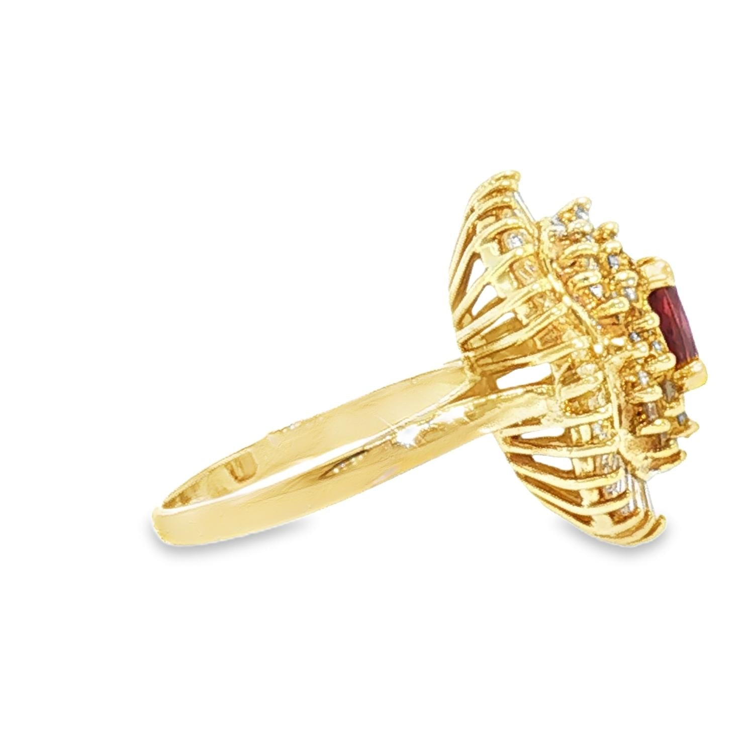 Late 20th-Century 14k Yellow Gold Oval Ruby and Diamond Ballerina Ring