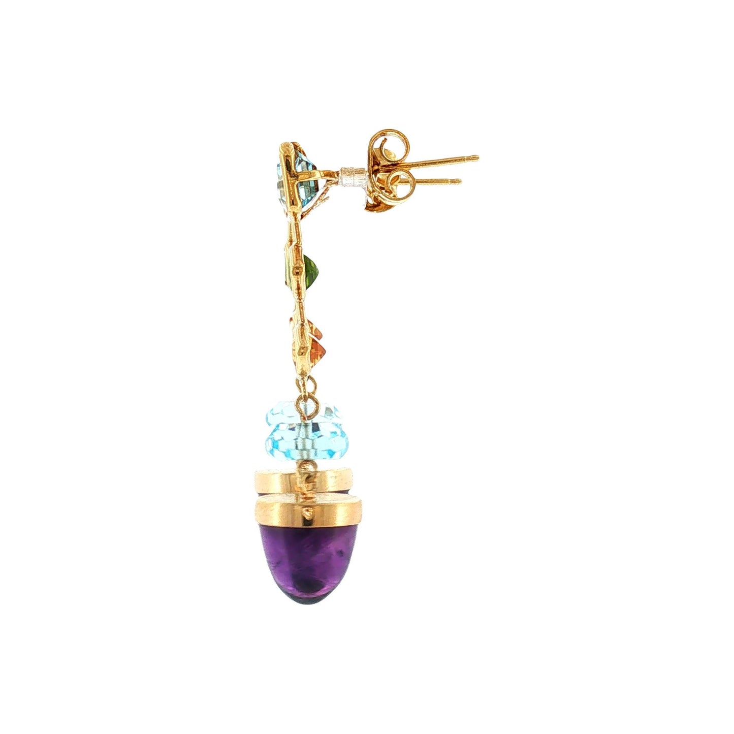 Late 20th Century 14k Yellow Gold Topaz, Peridot and Amethyst Drop Earrings