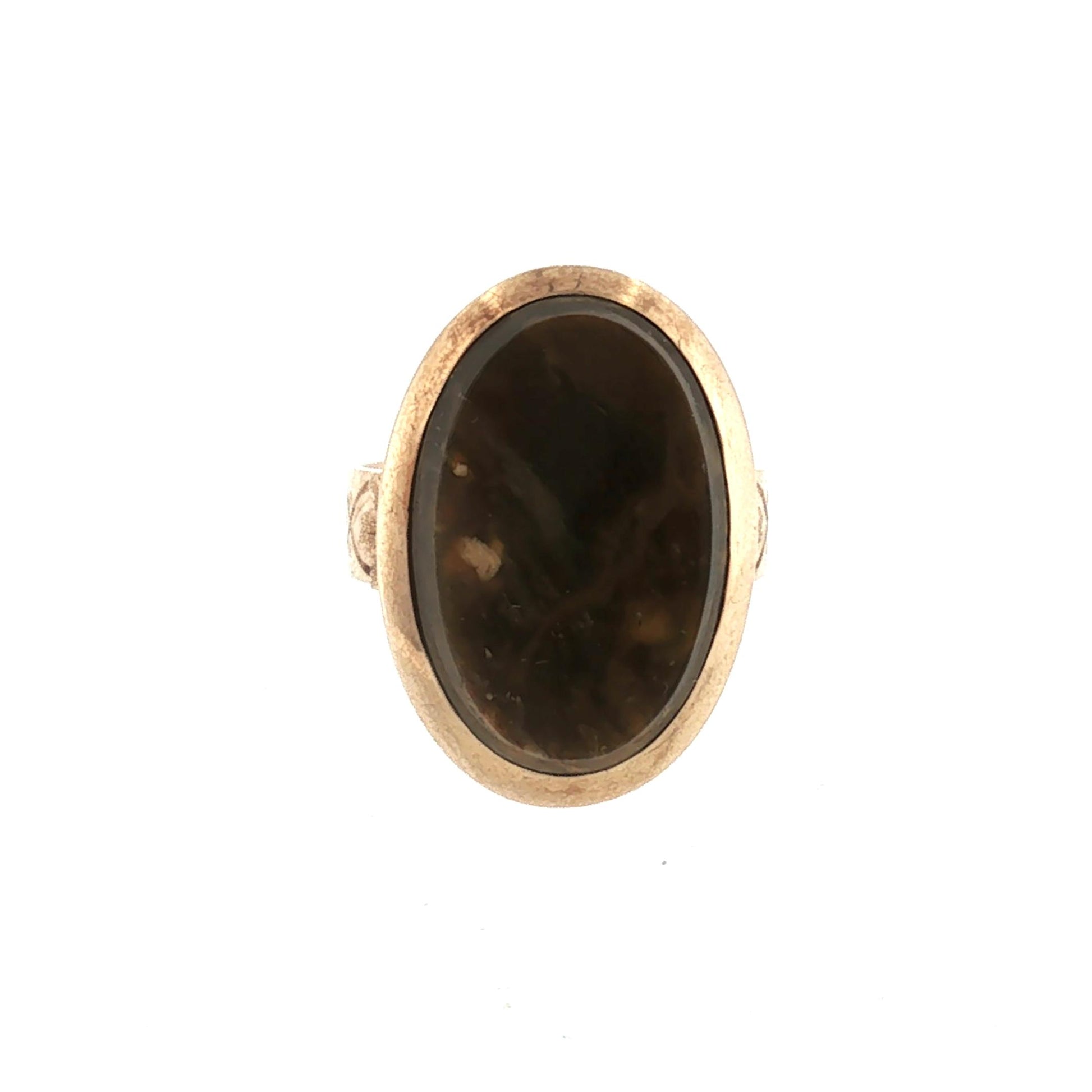 Victorian 14k Yellow Gold Variegated Brown Agate Ring