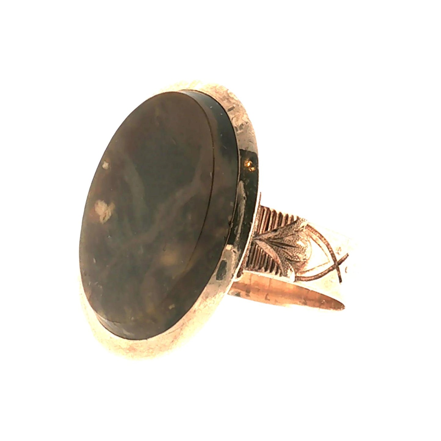 Victorian 14k Yellow Gold Variegated Brown Agate Ring