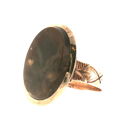 Victorian 14k Yellow Gold Variegated Brown Agate Ring