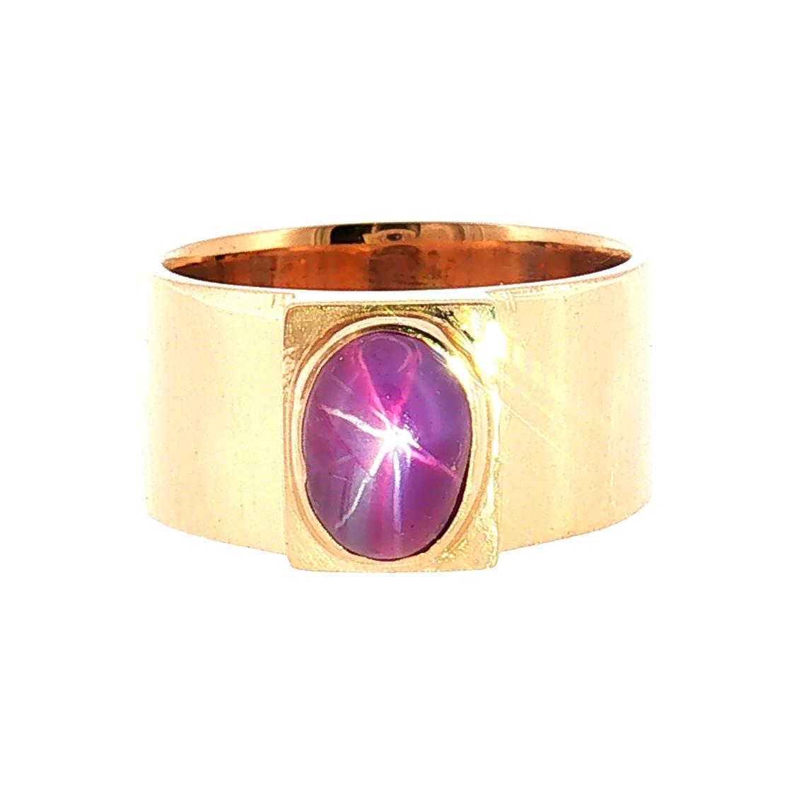 Mid-Century 14 Karat Rose Gold Natural Star Ruby Band Style Ring