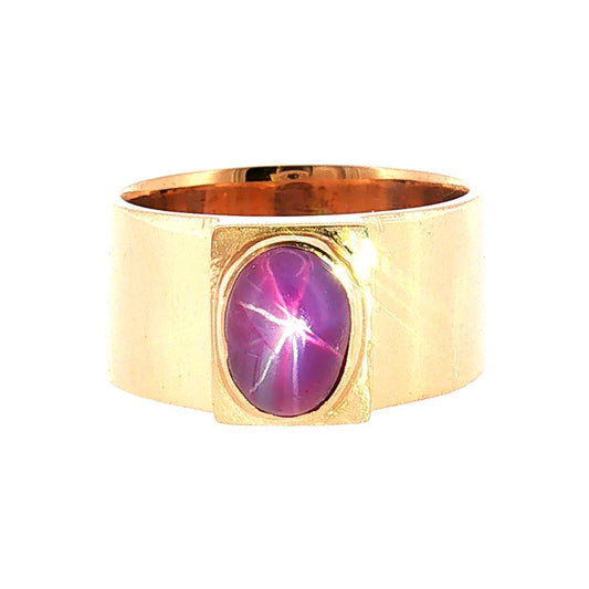 Mid-Century 14 Karat Rose Gold Natural Star Ruby Band Style Ring