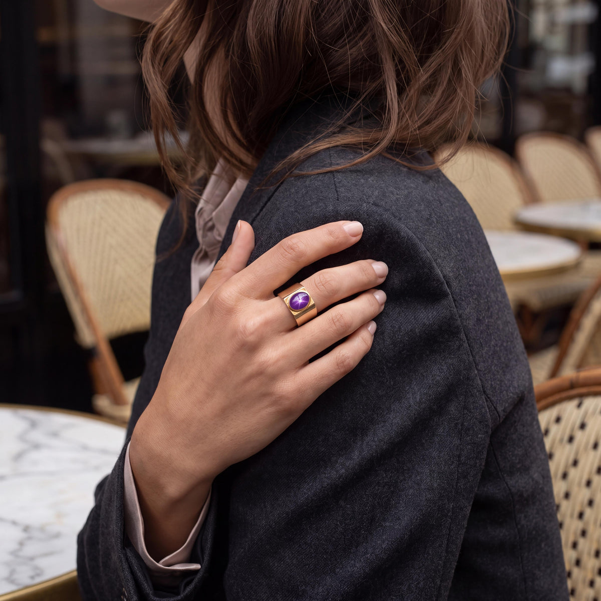 Mid-Century 14 Karat Rose Gold Natural Star Ruby Band Style Ring