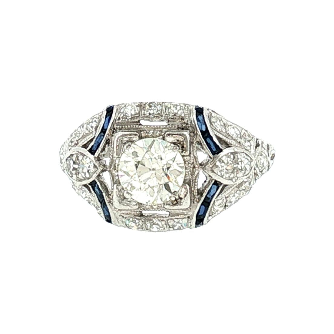 An Art Deco Platinum .70 Carat Old European Cut Diamond Ring