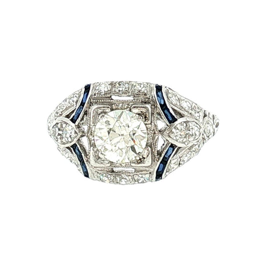 An Art Deco Platinum .70 Carat Old European Cut Diamond Ring