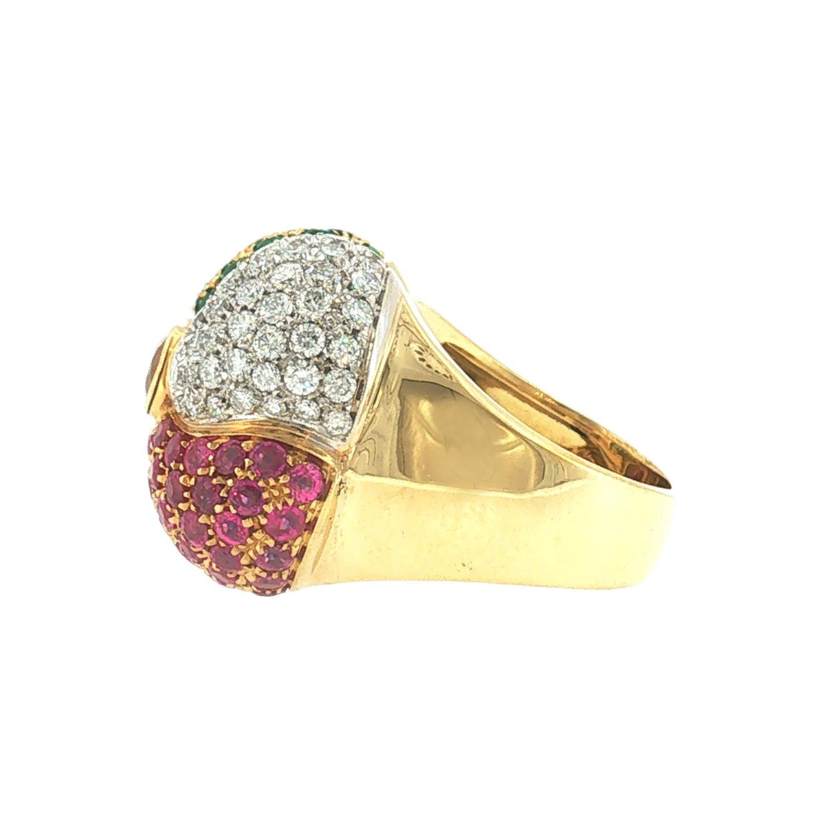 Late 20th-Century 18 Karat Natural Ruby, Sapphire, Emerald and Diamond Ring