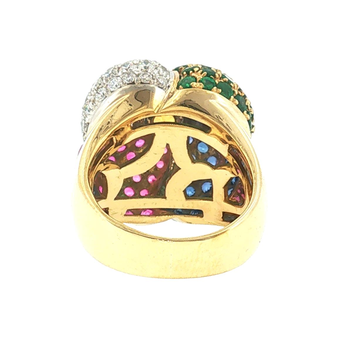Late 20th-Century 18 Karat Natural Ruby, Sapphire, Emerald and Diamond Ring