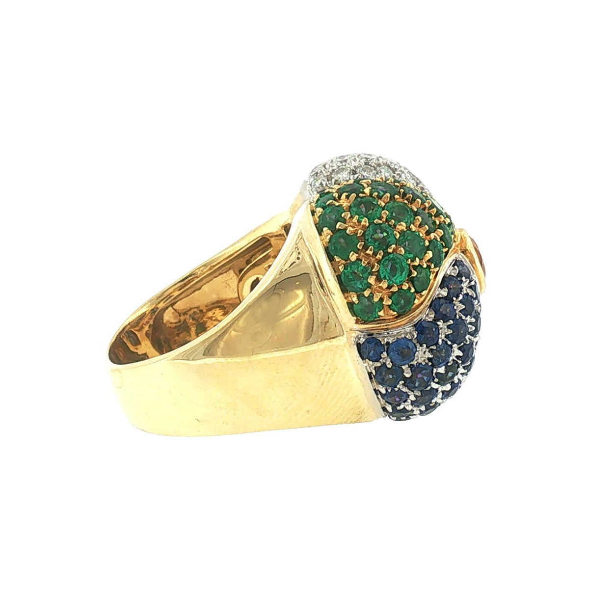 Late 20th-Century 18 Karat Natural Ruby, Sapphire, Emerald and Diamond Ring