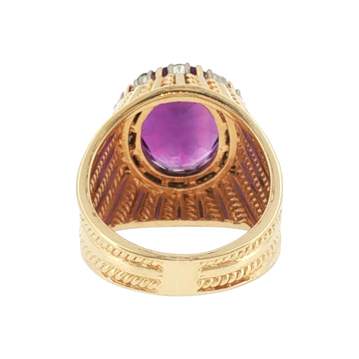 1960s 14 Karat Amethyst and Diamond Hand Fabricated Ring