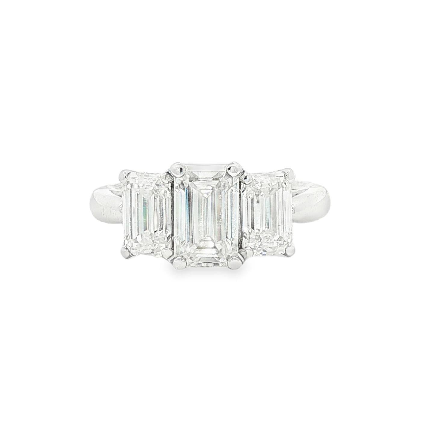 3 across emerald cut synthetic moissanite 14k ring
