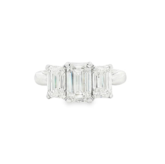 3 across emerald cut synthetic moissanite 14k ring