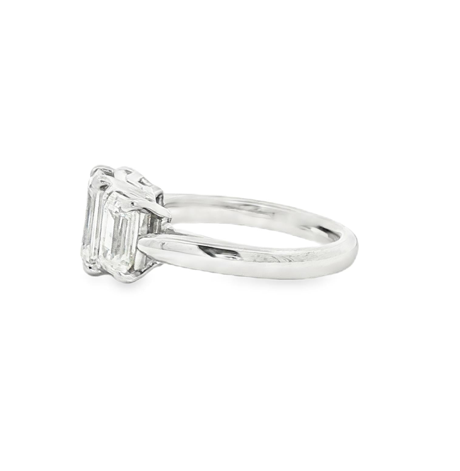 3 across emerald cut synthetic moissanite 14k ring