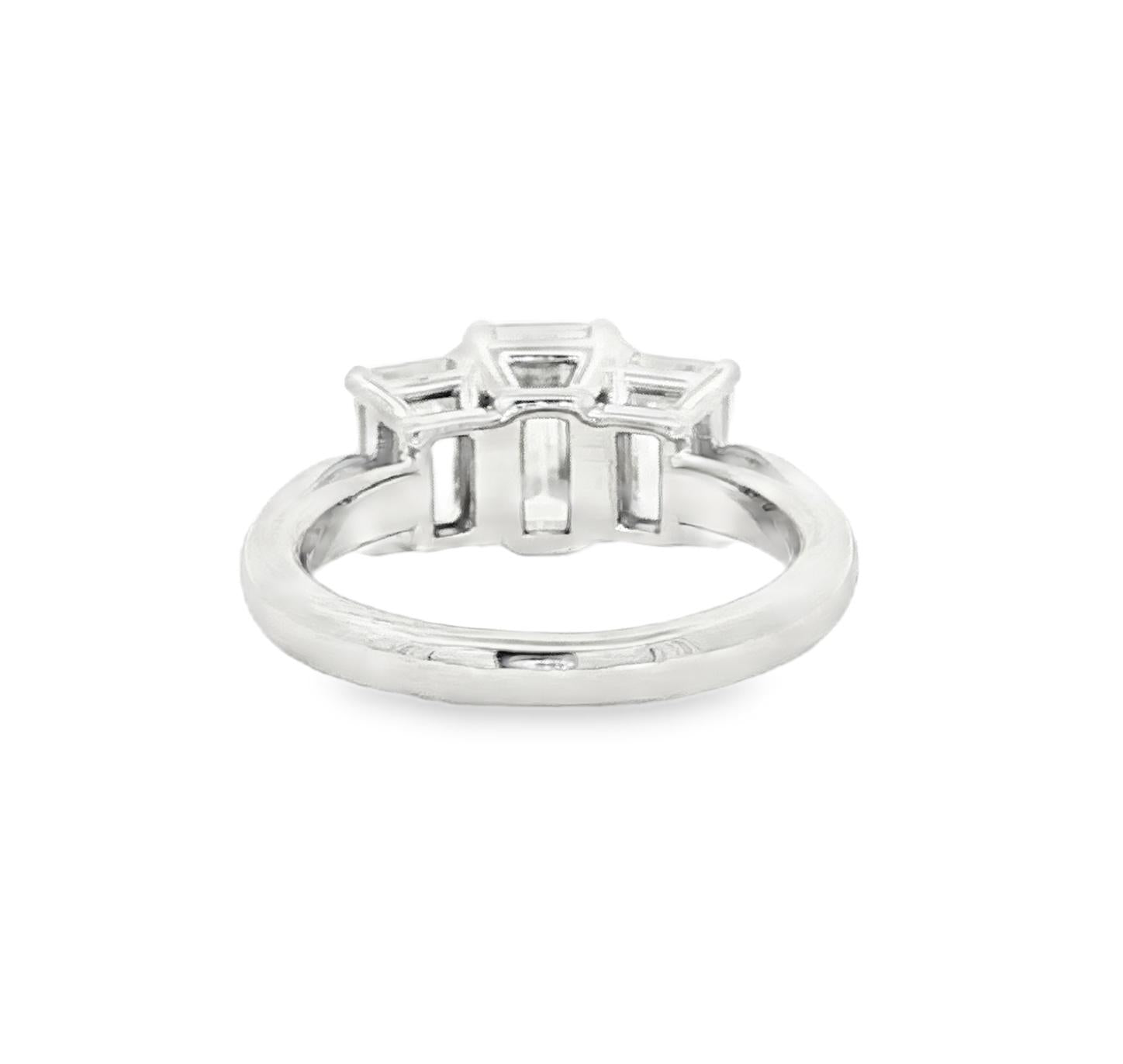 3 across emerald cut synthetic moissanite 14k ring