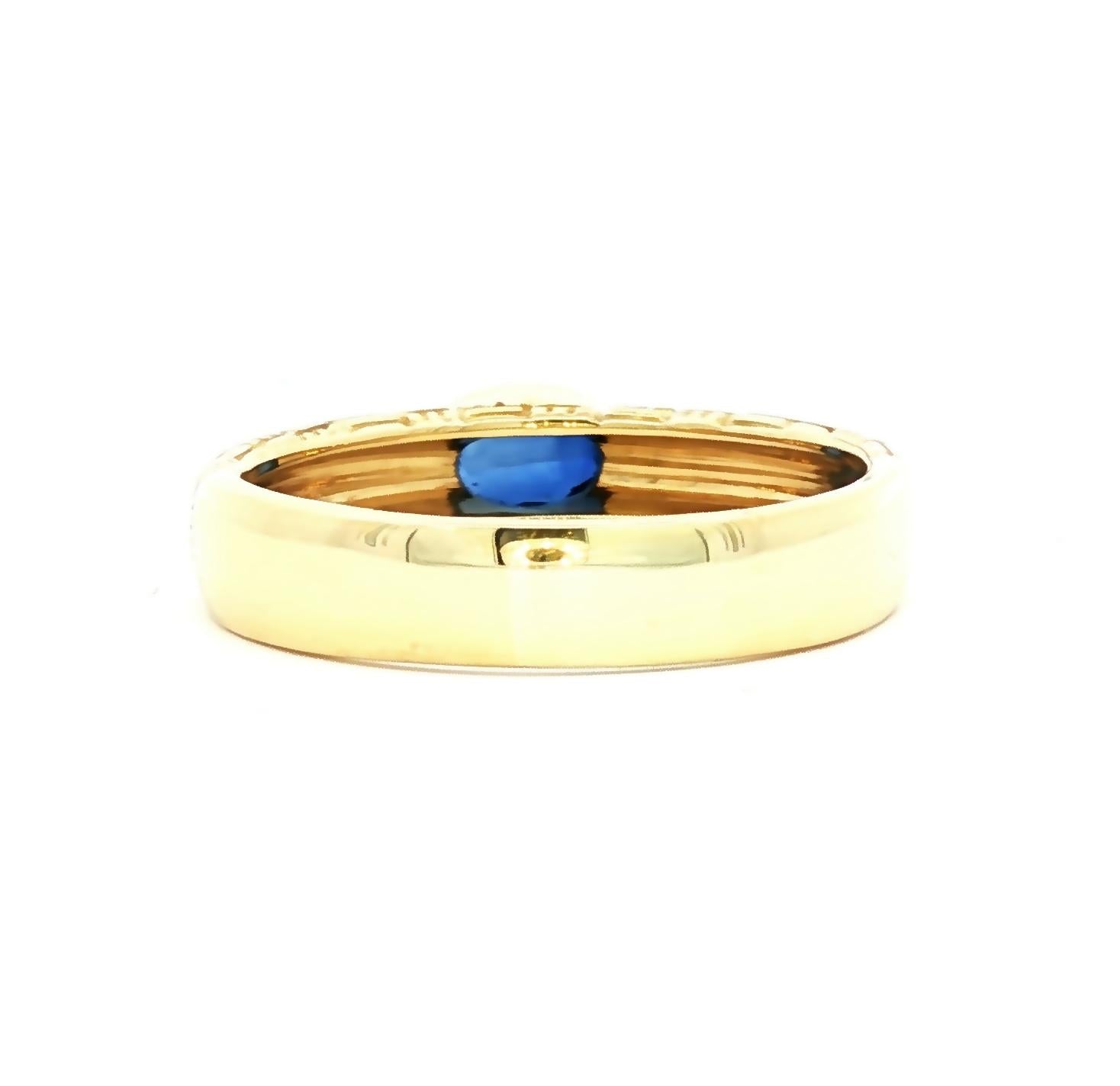 18k yellow gold Suna oval natural sapphire parquet design band ring