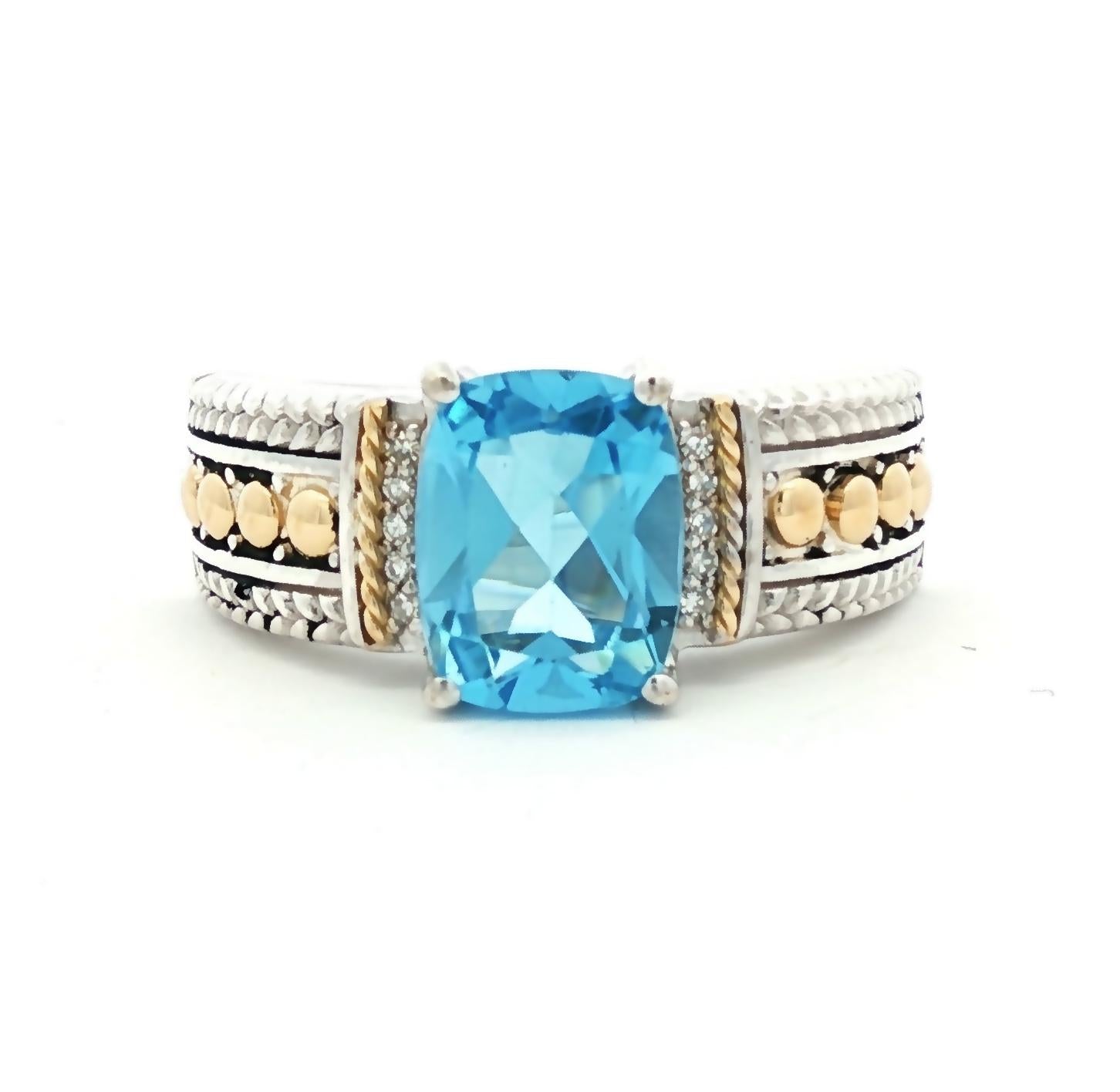 Sterling and 18k yellow gold Effy Blue Topaz and Diamond Ring
