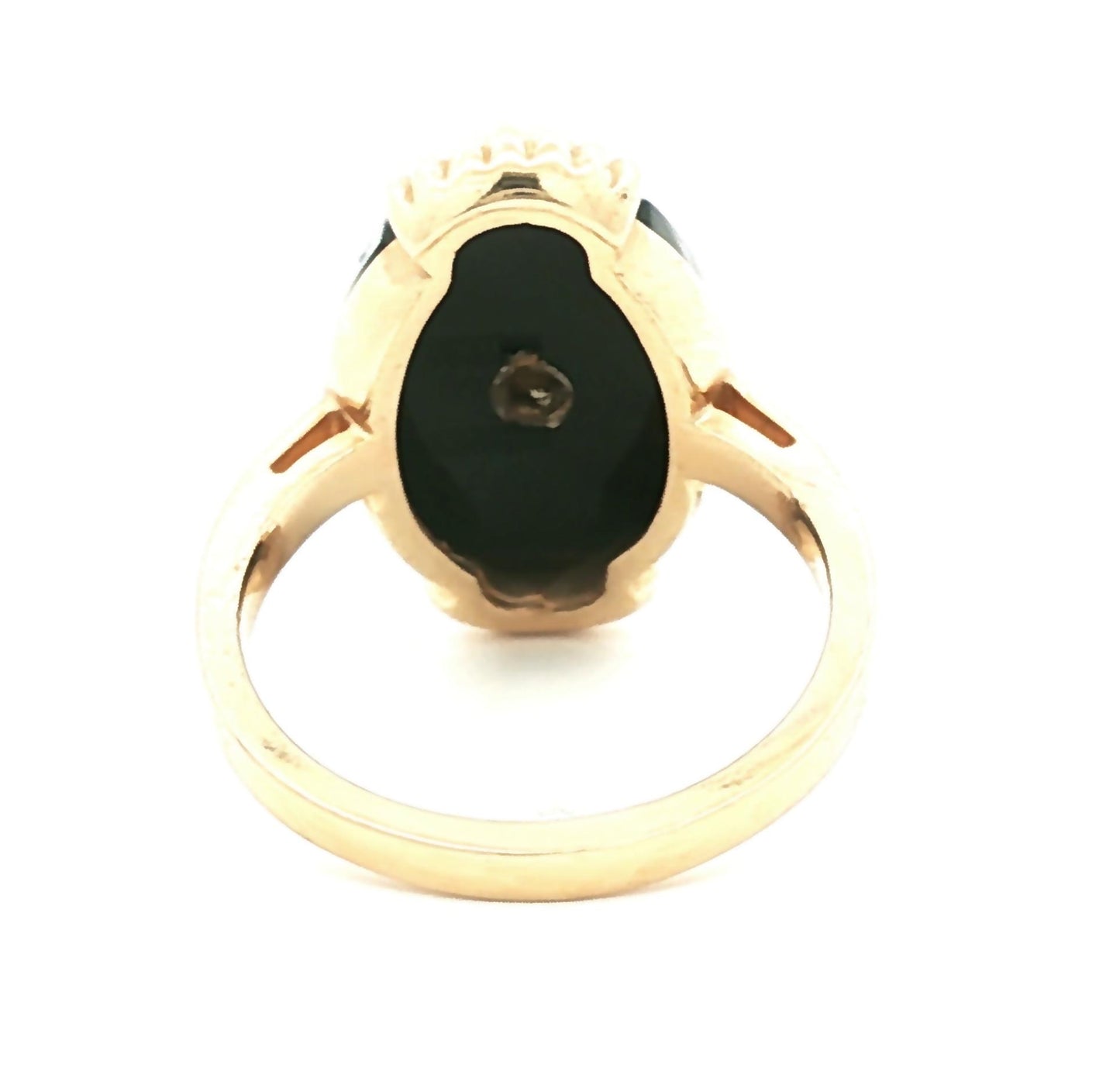 Mid-Century 10 karat yellow gold Black Onyx and Diamond Ring
