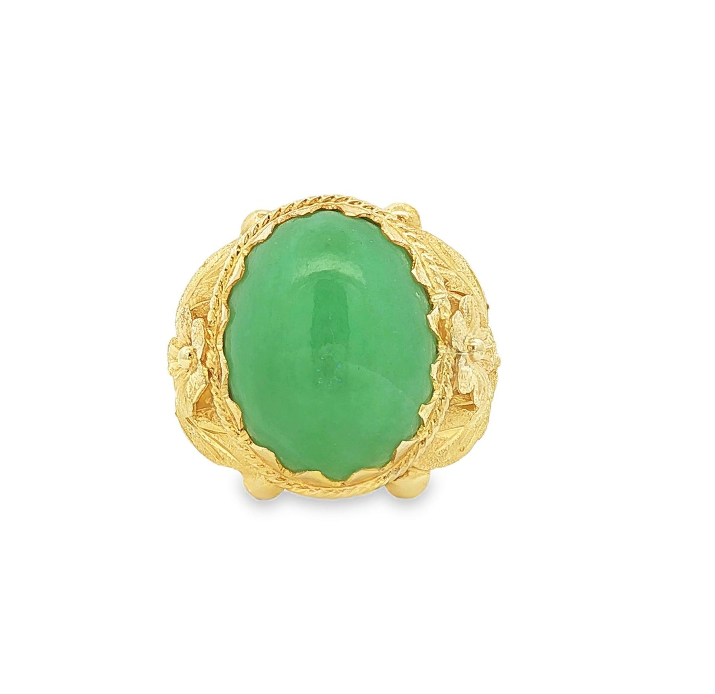 1960's Jadeite 14k yellow gold Floral Design Ring