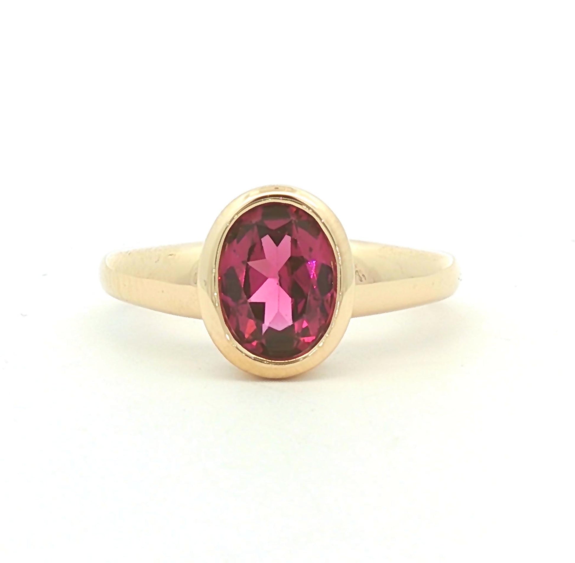 14k yellow gold Rhodolite Garnet Bezel Set Ring