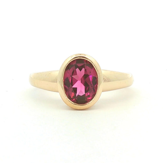 14k yellow gold Rhodolite Garnet Bezel Set Ring