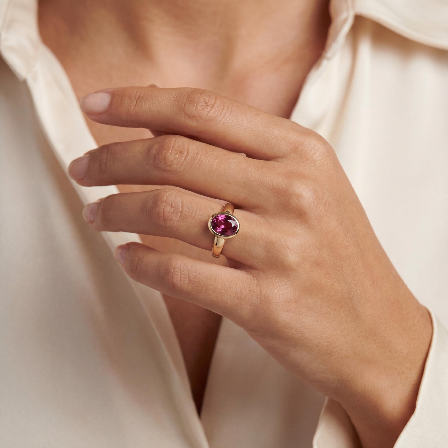 14k yellow gold Rhodolite Garnet Bezel Set Ring