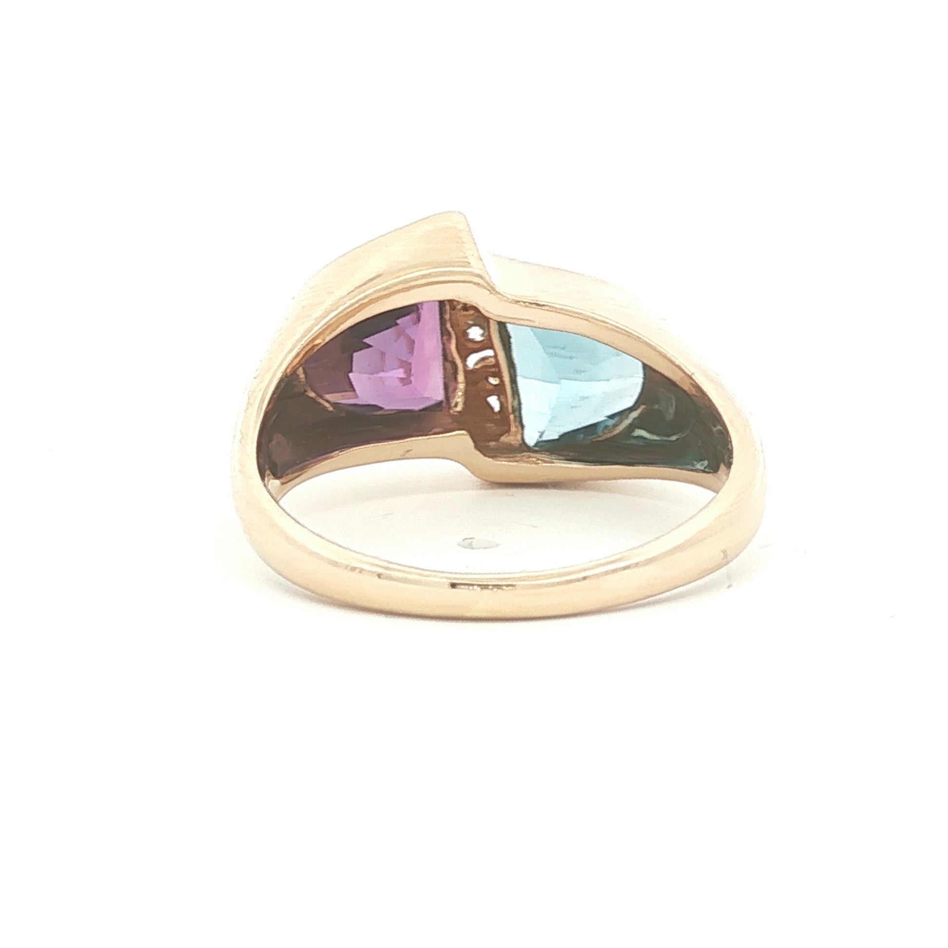 14k yellow gold Buff Top Blue Topaz, Amethyst and Diamond Ring