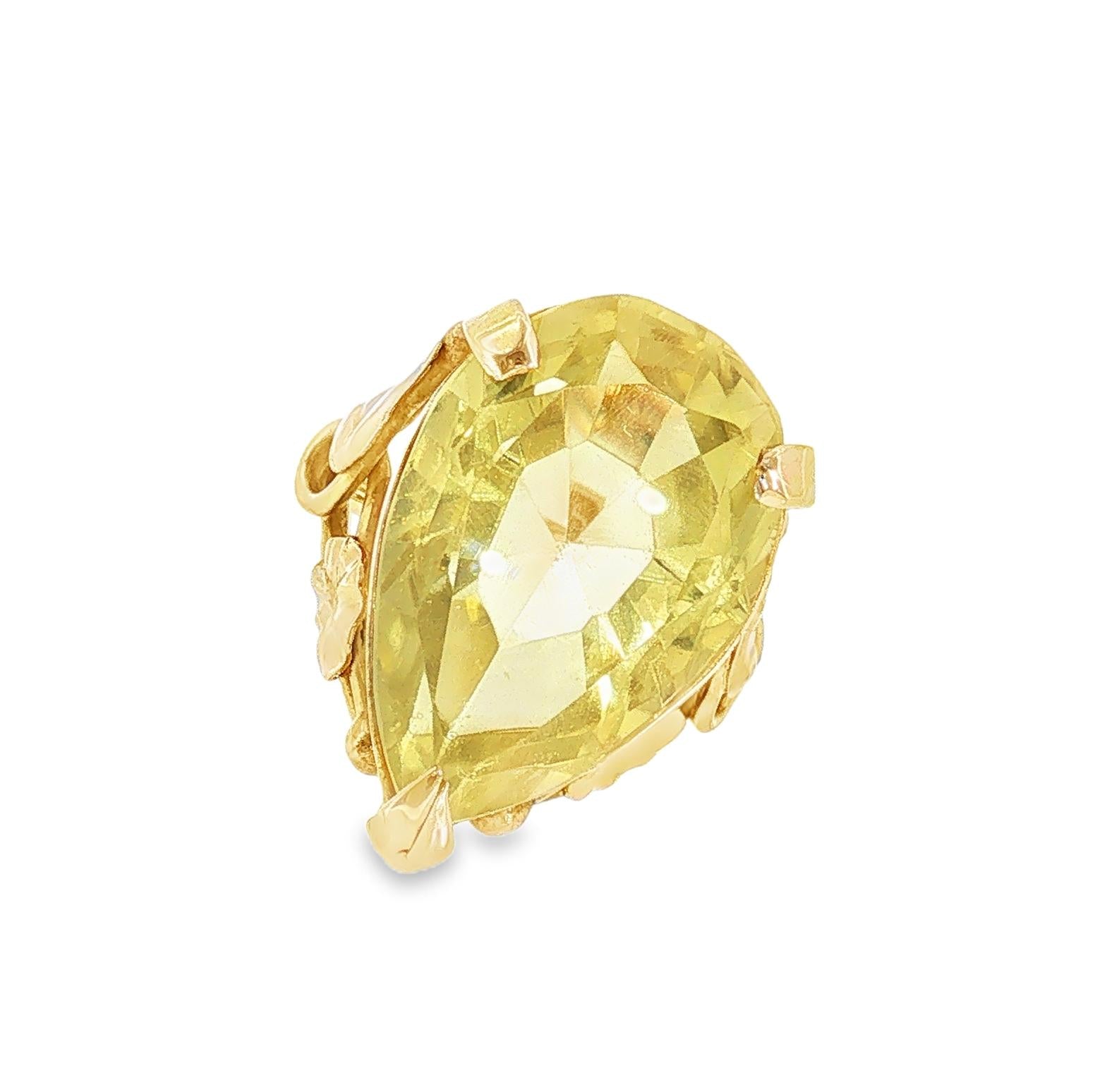 Late 20th-century 14k Yellow Gold Lemon Citrine Floral Design Ring