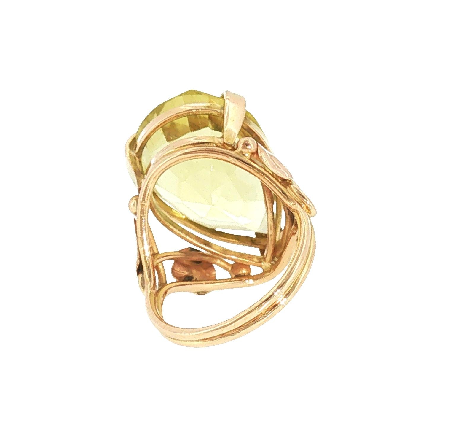 Late 20th-century 14k Yellow Gold Lemon Citrine Floral Design Ring