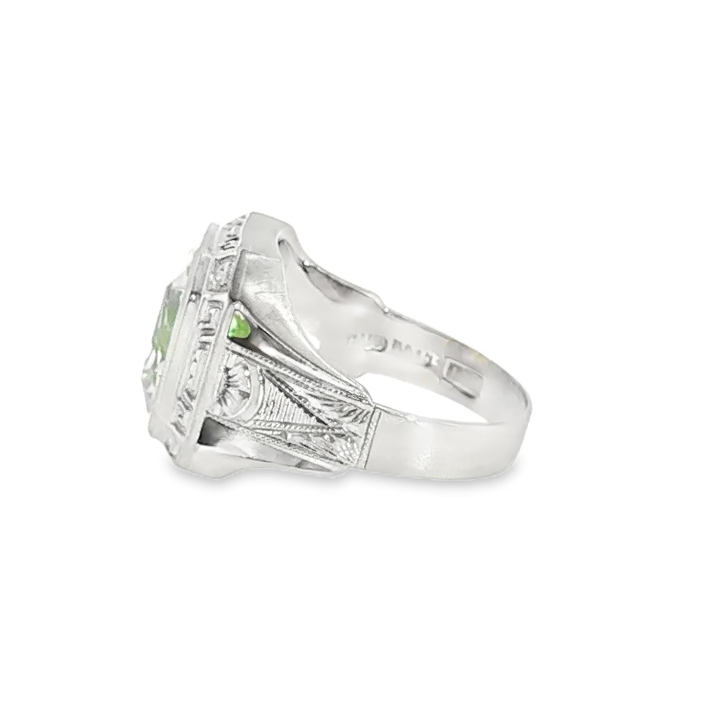 Mid-century 10k White Gold Synthetic August Birthstone Hand-engraved Ring