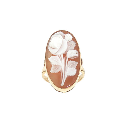 Mid-century 14k Yellow Gold Flower Cameo Ring