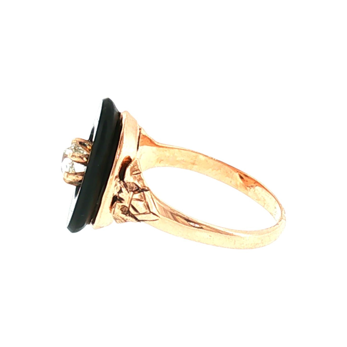 Victorian 10k Yellow Gold Black Onyx and Old Mine Cut Diamond Mourning Ring