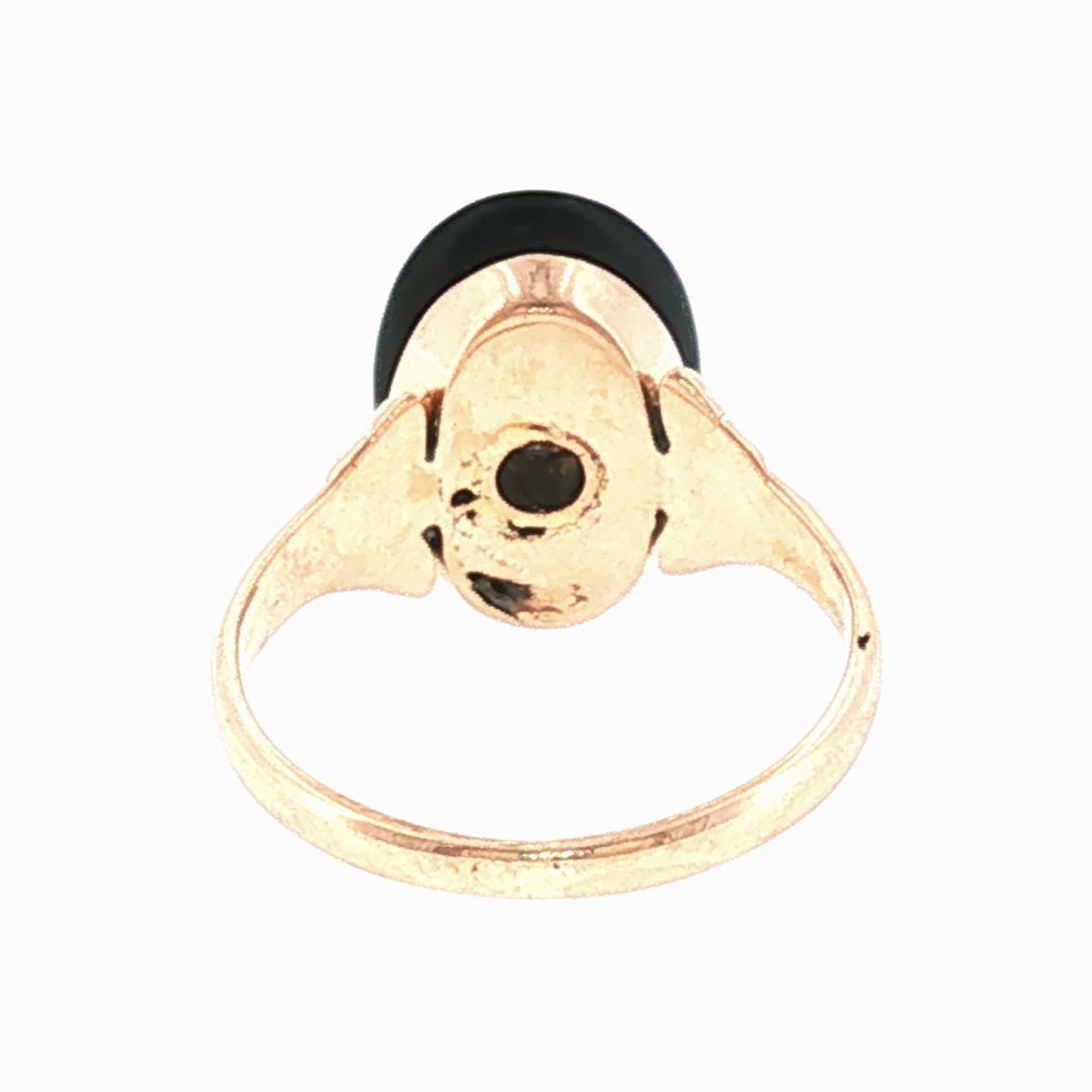 Victorian 10k Yellow Gold Black Onyx and Old Mine Cut Diamond Mourning Ring
