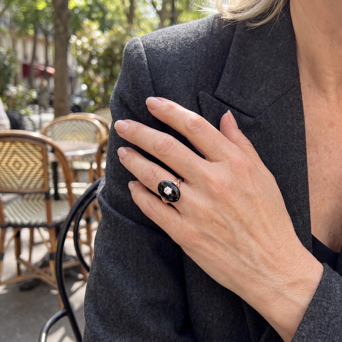 Victorian 10k Yellow Gold Black Onyx and Old Mine Cut Diamond Mourning Ring