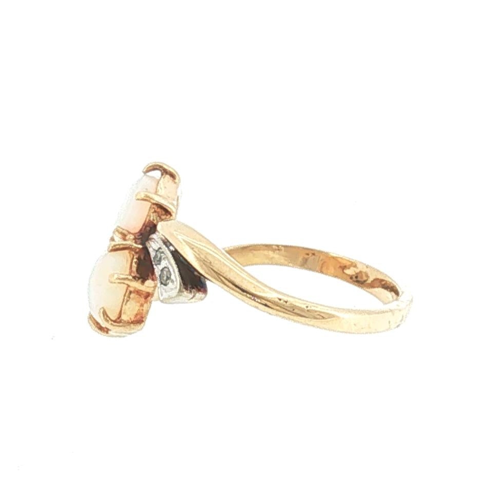 Mid-century White Opal and Diamond Offset Ring