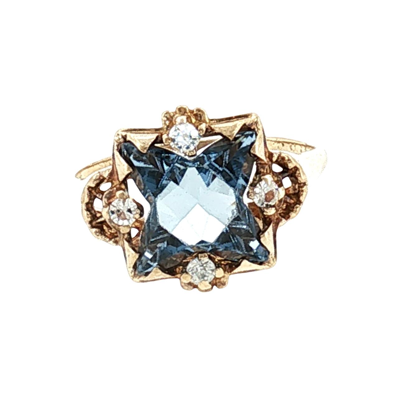 Mid-Century 10k Yellow Gold Synthetic Blue Spinel Birthstone Ring