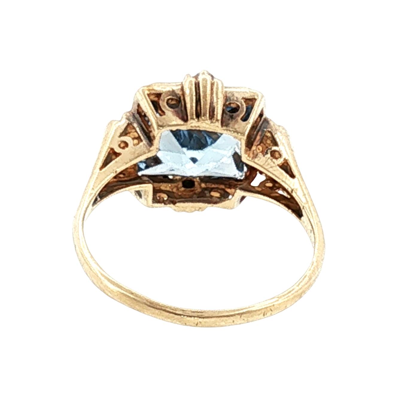 Mid-Century 10k Yellow Gold Synthetic Blue Spinel Birthstone Ring