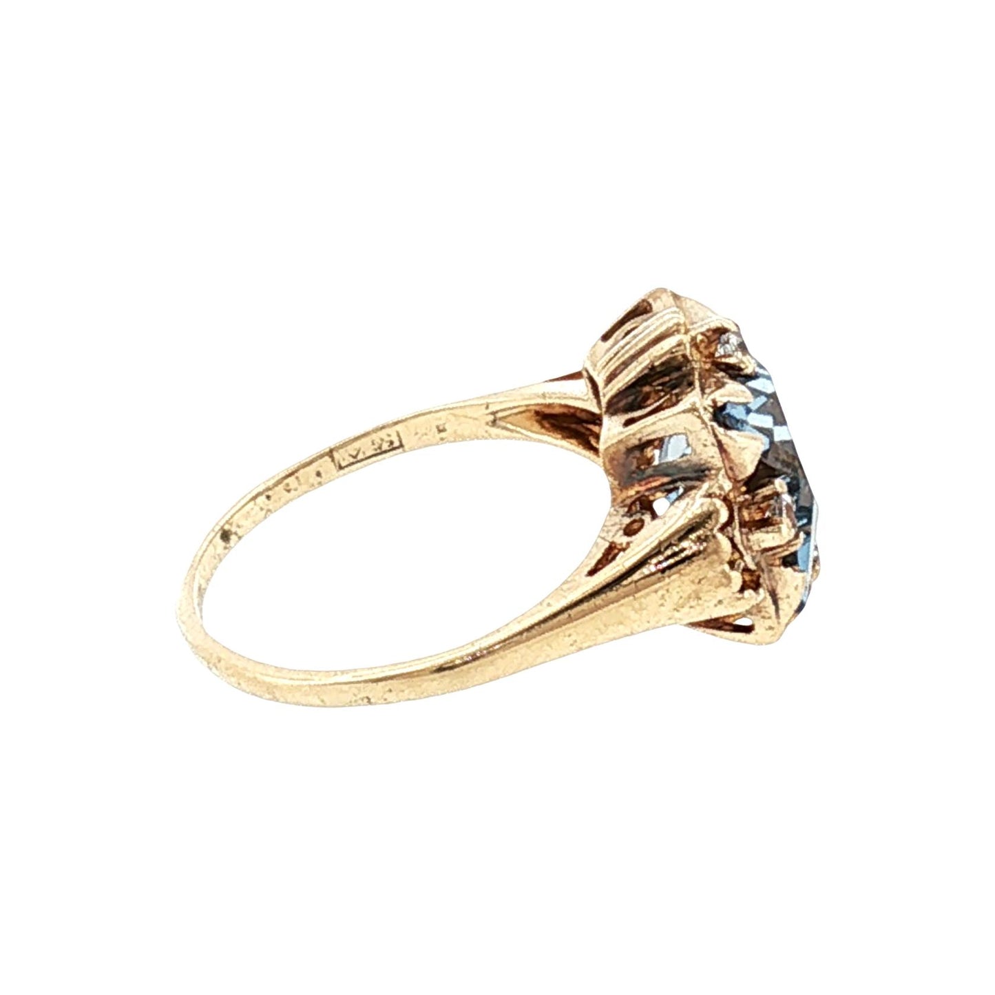 Mid-Century 10k Yellow Gold Synthetic Blue Spinel Birthstone Ring