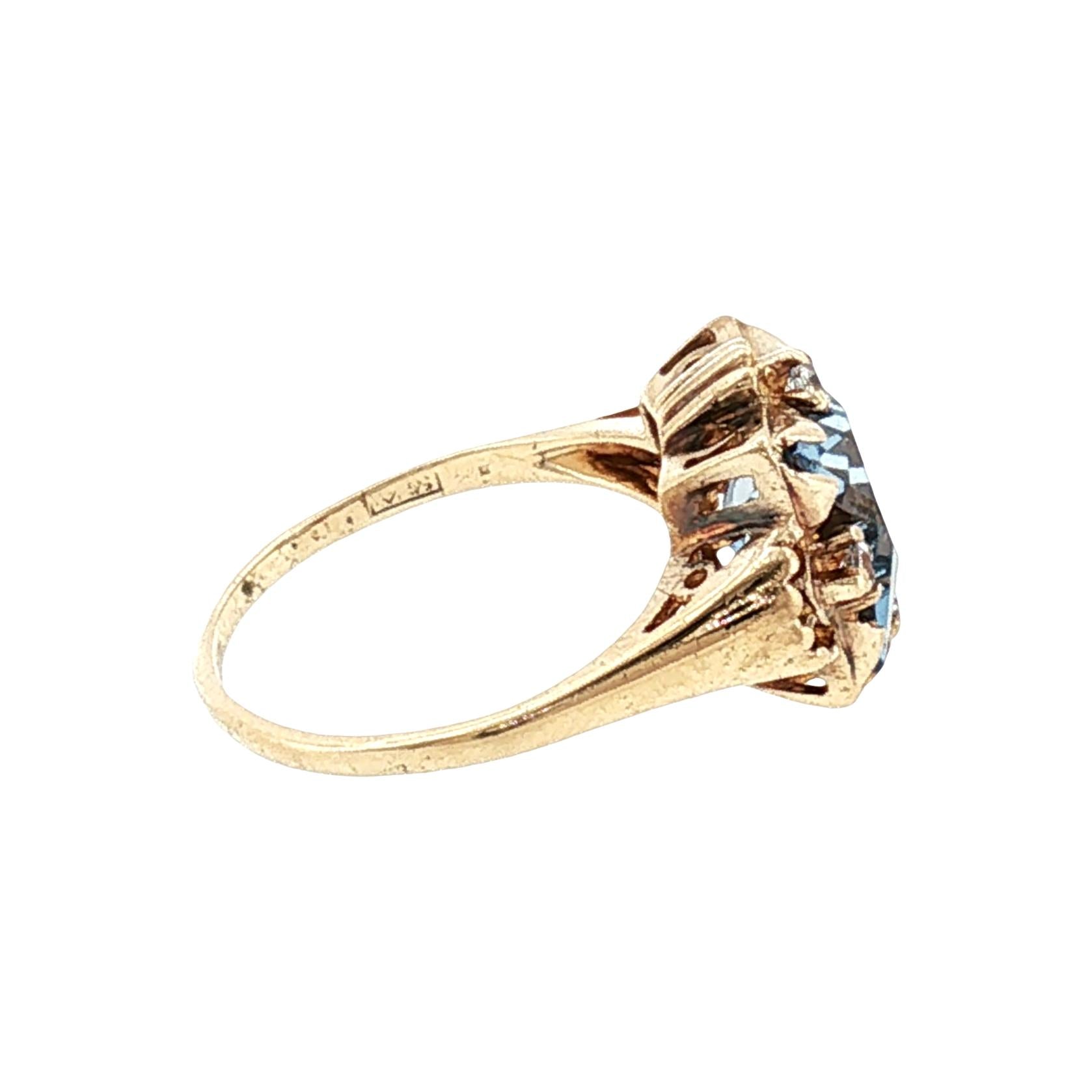 Mid-Century 10k Yellow Gold Synthetic Blue Spinel Birthstone Ring